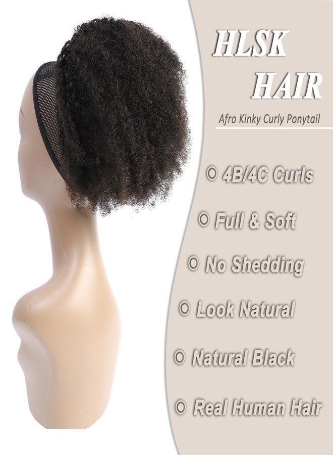 HLSK Afro Kinky Curly Drawstring Pontail Human Hair For Black Women,4C Natural Curly Drawstring Ponytail Extension,10A Brazilian Virgin Afro Puff Human Hair Ponytail (12 Inch) - Image 2