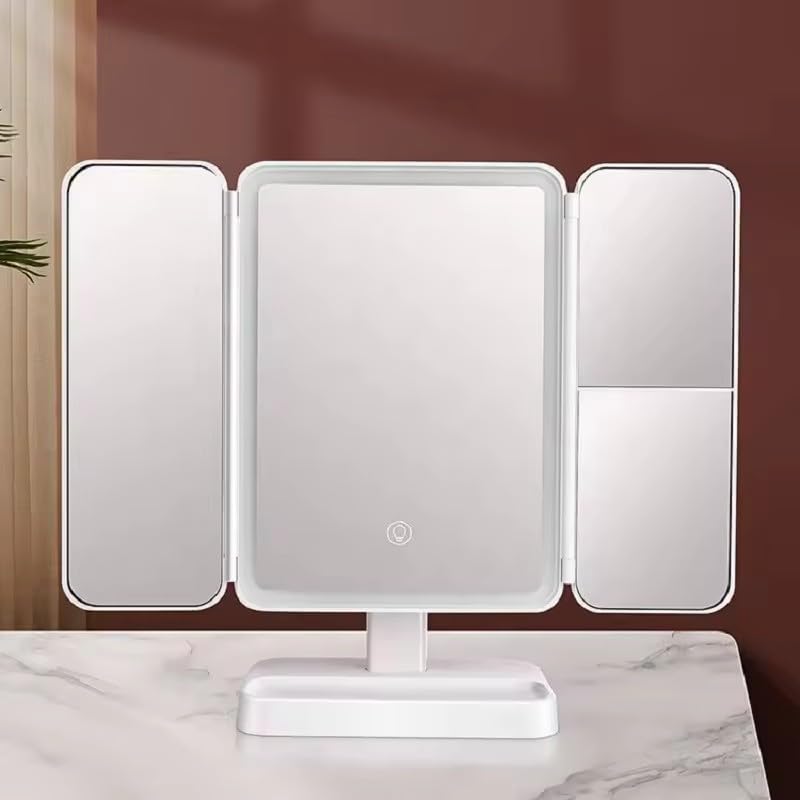 RIGJAK Vanity Led Lighted Travel Makeup Mirror Desktop Magnified Make Up Mirror with Lights Cosmetic Mirror for Home and Beauty Salon - Image 1