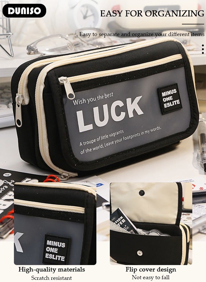 DUNISO Large Capacity Pencil Case,  Compartment Pouch Pen Bag with Zip,  Stationery Storage Organizer with Pen Slots, Marker Pouch Pen with  Frosted Front Pocket for Middle School Office College Girl and Boy - Image 2