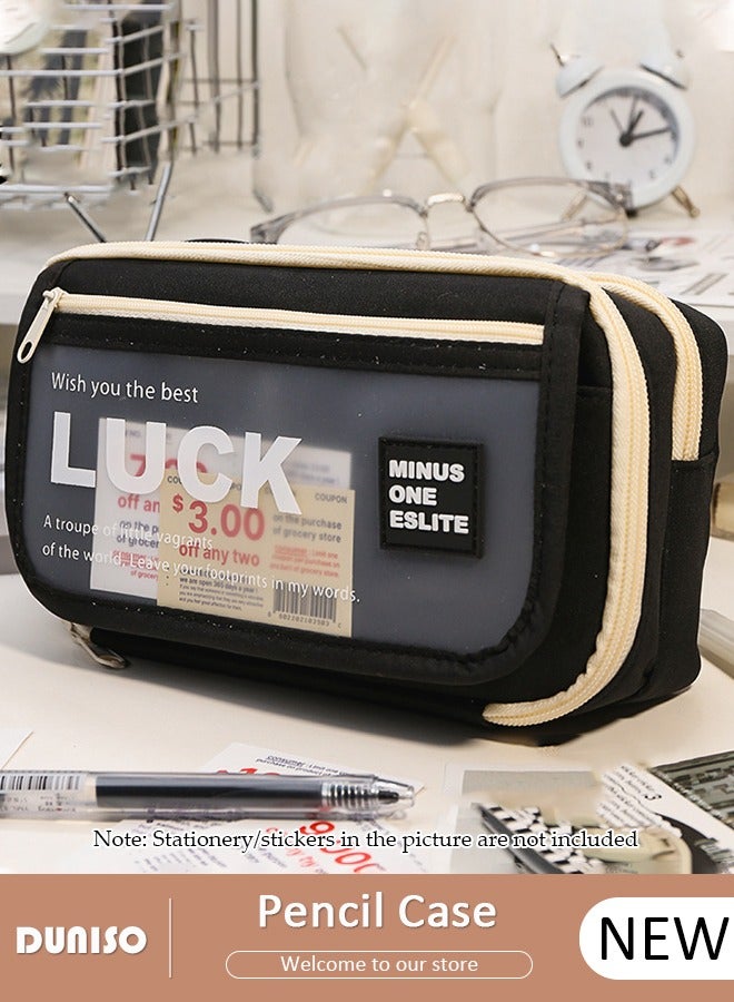 DUNISO Large Capacity Pencil Case,  Compartment Pouch Pen Bag with Zip,  Stationery Storage Organizer with Pen Slots, Marker Pouch Pen with  Frosted Front Pocket for Middle School Office College Girl and Boy - Image 1