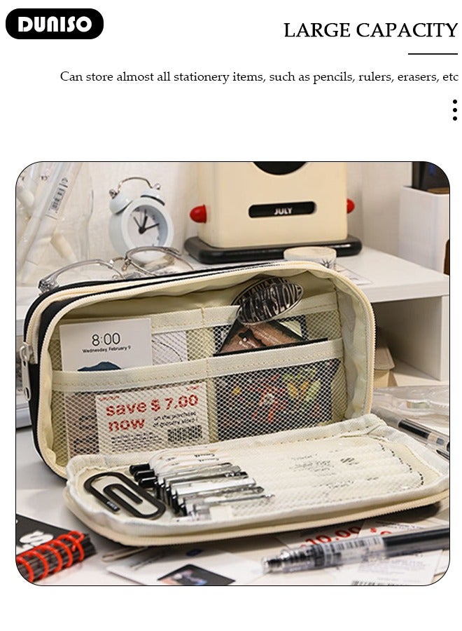 DUNISO Large Capacity Pencil Case,  Compartment Pouch Pen Bag with Zip,  Stationery Storage Organizer with Pen Slots, Marker Pouch Pen with  Frosted Front Pocket for Middle School Office College Girl and Boy - Image 3