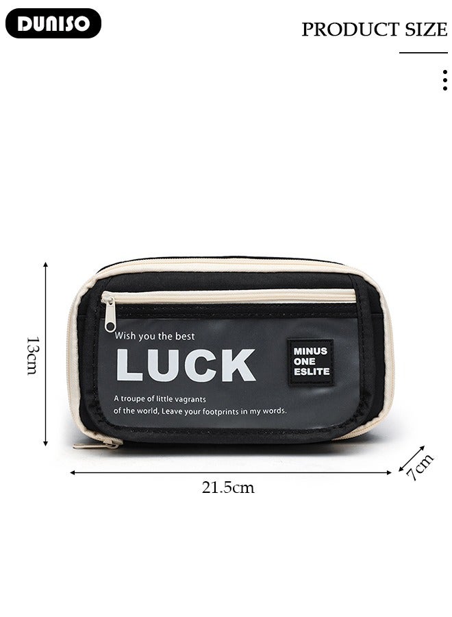 DUNISO Large Capacity Pencil Case,  Compartment Pouch Pen Bag with Zip,  Stationery Storage Organizer with Pen Slots, Marker Pouch Pen with  Frosted Front Pocket for Middle School Office College Girl and Boy - Image 4