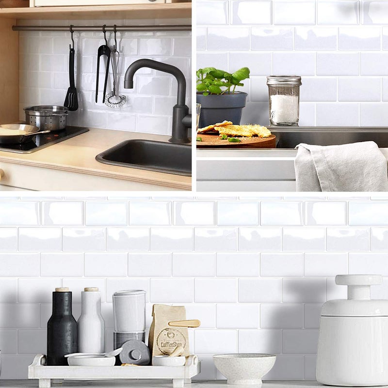 Yoillione Peel and Stick Backsplash for Kitchen: Self Adhesive Wall Tiles for Bathroom - Vinyl Thick Back Splash Tile (5, White) - Image 2