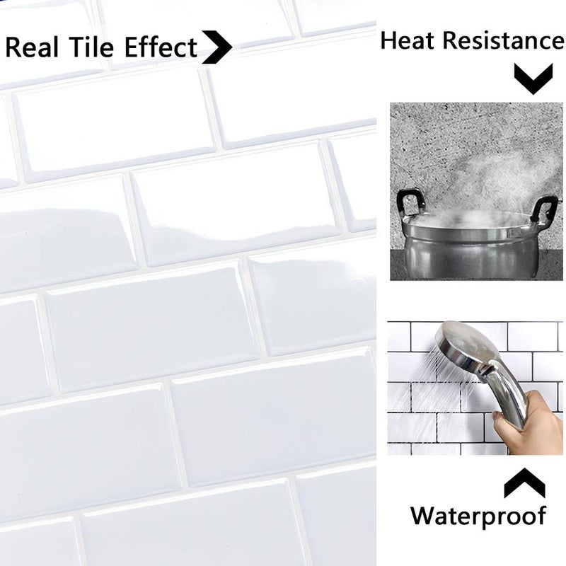 Yoillione Peel and Stick Backsplash for Kitchen: Self Adhesive Wall Tiles for Bathroom - Vinyl Thick Back Splash Tile (5, White) - Image 5