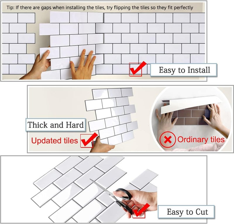 Yoillione Peel and Stick Backsplash for Kitchen: Self Adhesive Wall Tiles for Bathroom - Vinyl Thick Back Splash Tile (5, White) - Image 4