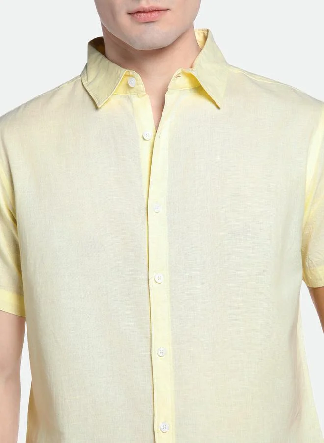 دينيس لينغو Solid Cotton Casual Shirt by Styli