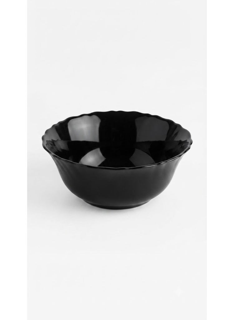 Arcopal Heat-Resistant Glass Soup Bowl with Ribbed Wavy Edge, Deep Serving Dish - Glossy Black