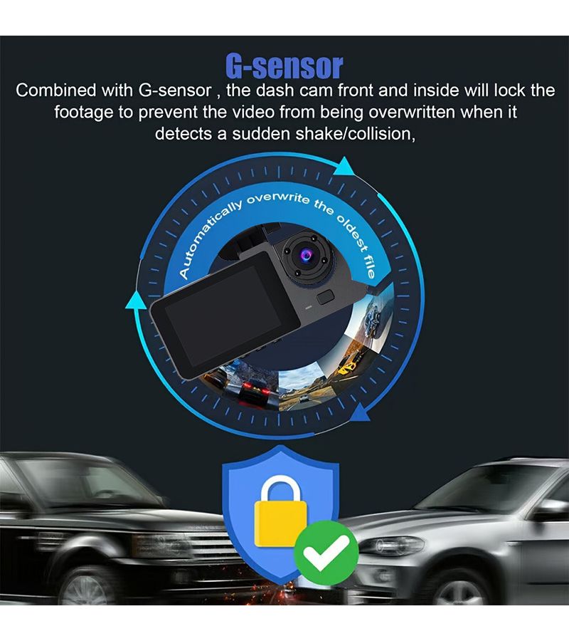 Black 3 Way Dash Cam With Collision Lock 24 Hour Loop Recording - Image 4