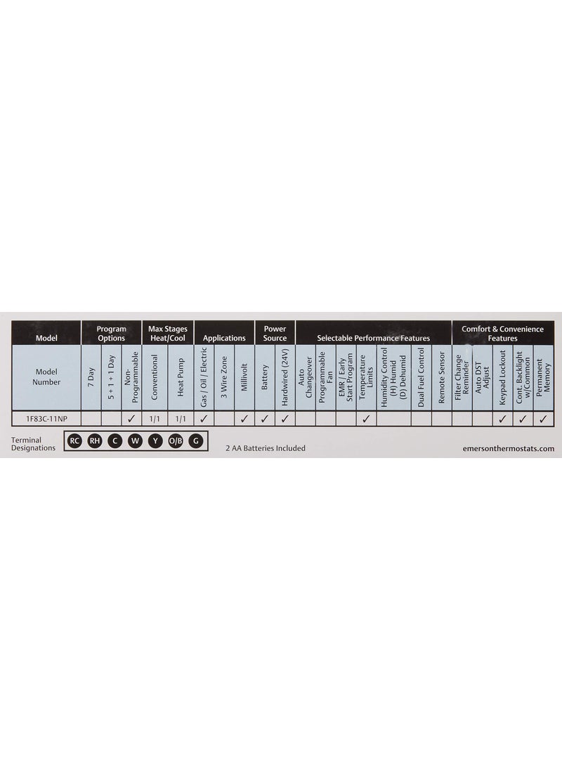 Emerson Emerson 1F83C-11NP Conventional (1H/1C) Non-Programmable Thermostat, White  - Image 4