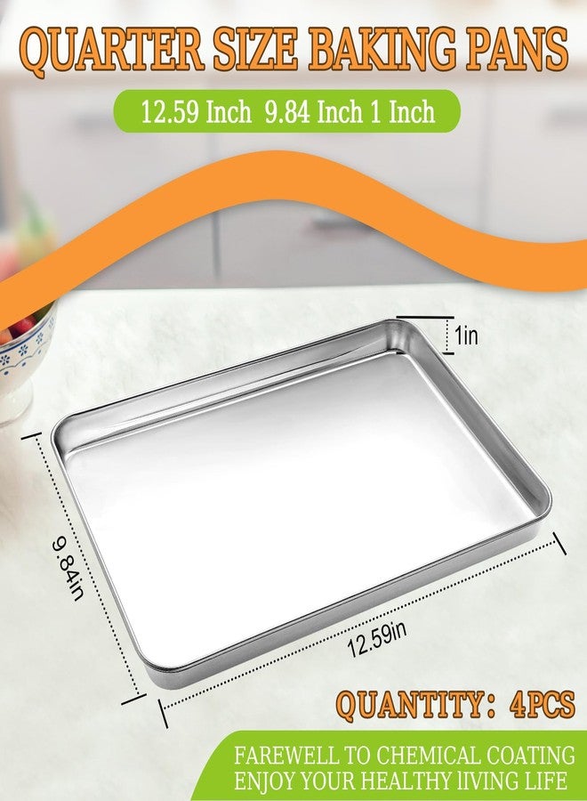 CEKEE Quarter Sheet Pan Set of 4, CEKEE Stainless Steel Baking Sheet & Cookie Sheets for Baking, Baking Sheet Pan Oven Tray, Heavy Duty & Easy Clean Baking Pans Set - Size 12 x 10 x 0.98 Inch - Image 2