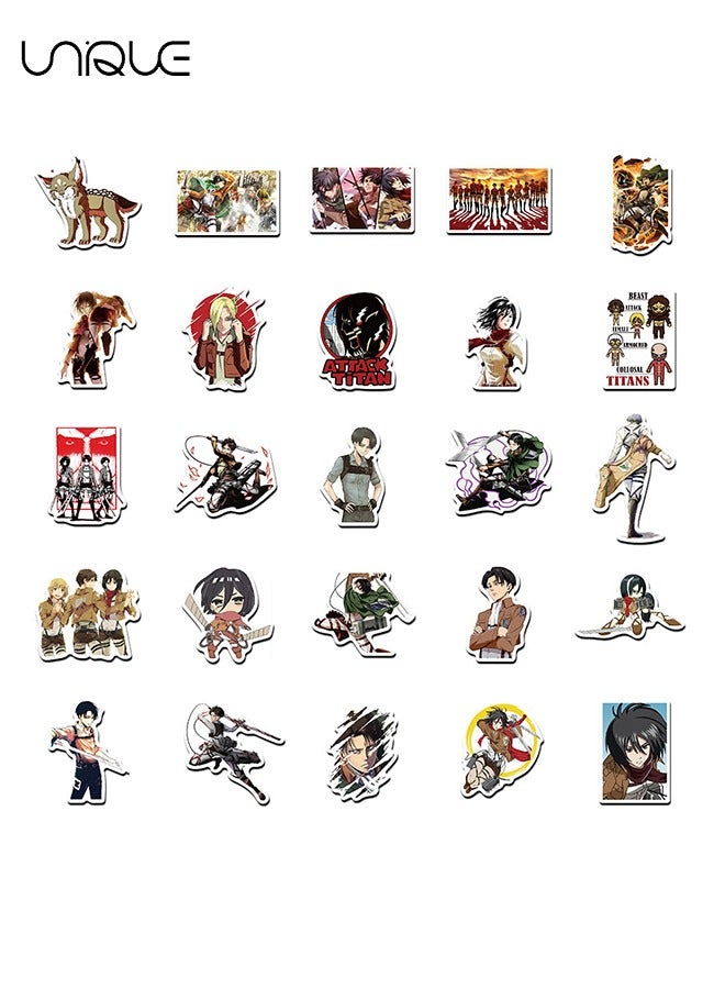 Unique 50 قطعة من ملصقات الرسوم المتحركة اليابانية هجوم على تيتان ملصقات الفينيل ملصقات مقاومة للماء ملصقات الهاتف على شكل لوح التزلج للأطفال والمراهقين والبالغين وزجاجات المياه والأمتعة والكمبيوتر المحمول - Image 2