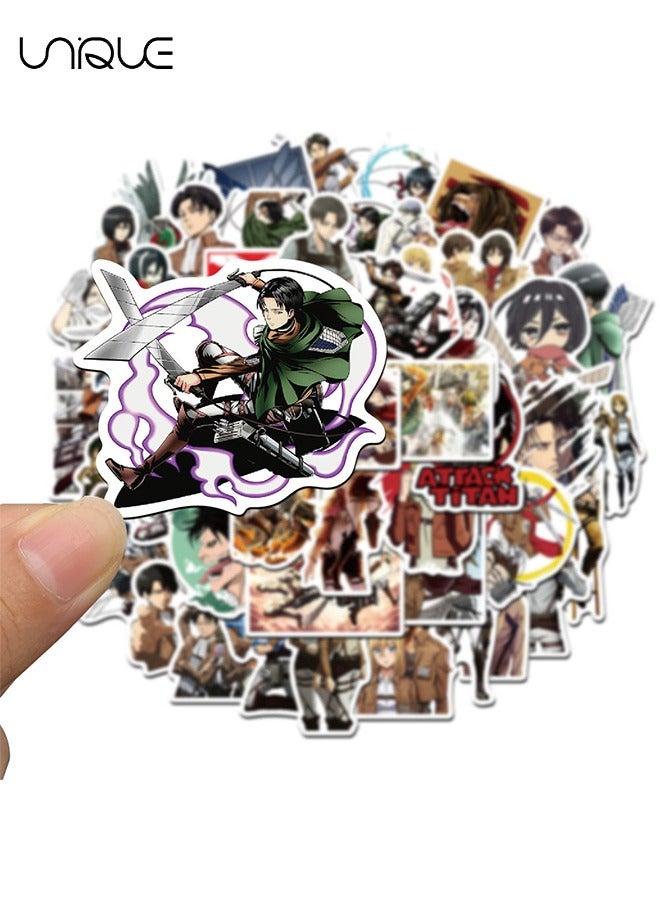 Unique 50 قطعة من ملصقات الرسوم المتحركة اليابانية هجوم على تيتان ملصقات الفينيل ملصقات مقاومة للماء ملصقات الهاتف على شكل لوح التزلج للأطفال والمراهقين والبالغين وزجاجات المياه والأمتعة والكمبيوتر المحمول - Image 4