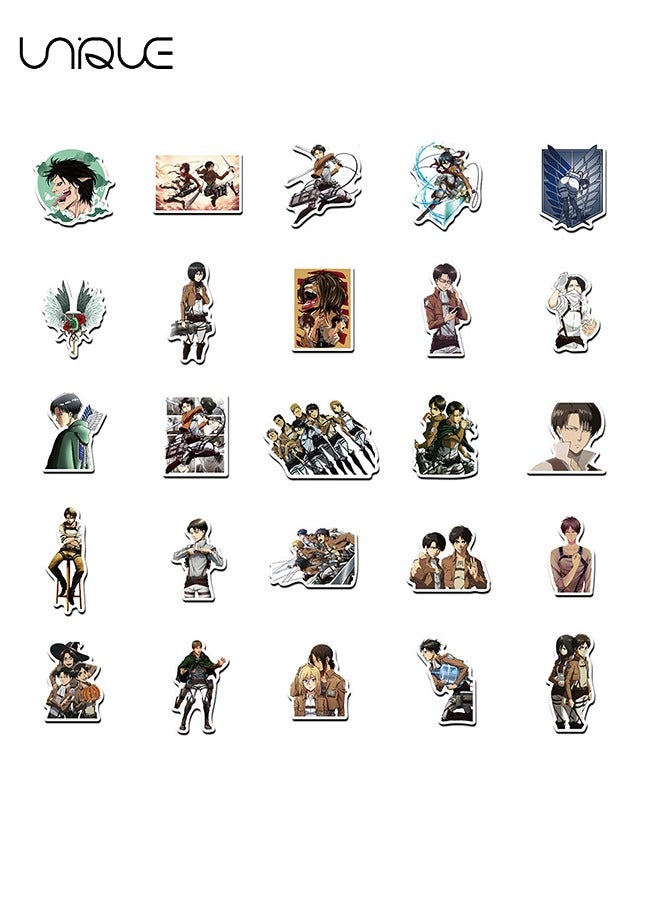 Unique 50 قطعة من ملصقات الرسوم المتحركة اليابانية هجوم على تيتان ملصقات الفينيل ملصقات مقاومة للماء ملصقات الهاتف على شكل لوح التزلج للأطفال والمراهقين والبالغين وزجاجات المياه والأمتعة والكمبيوتر المحمول - Image 3