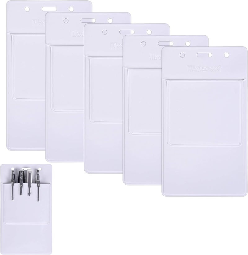 Wisdompro 5 Pack Heavy Duty Pocket Protector for Shirts, Lab Coats, Pants - Multi-Purpose- Holds Pens, Pointers, Cards, and Notes. Top is Pre-Slotted for Lanyard and Has Holes for Nametag - White - Image 1