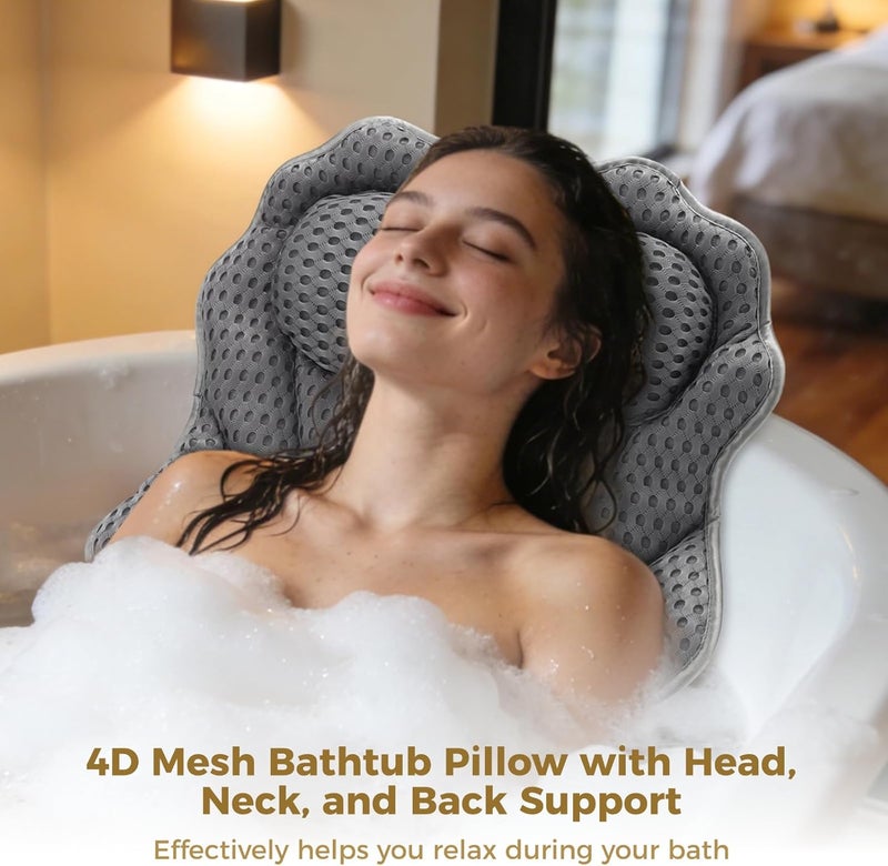4D Mesh Bathtub Pillow, Head, Neck, and Back Support, 16.5 X 17.3 in, Ergonomic Wave Design, Non-Slip Suction Cups, Quick-Drying for Relaxation - Image 2