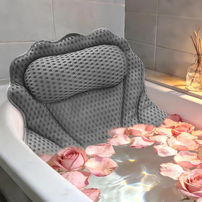 4D Mesh Bathtub Pillow, Head, Neck, and Back Support, 16.5 X 17.3 in, Ergonomic Wave Design, Non-Slip Suction Cups, Quick-Drying for Relaxation - Image 1