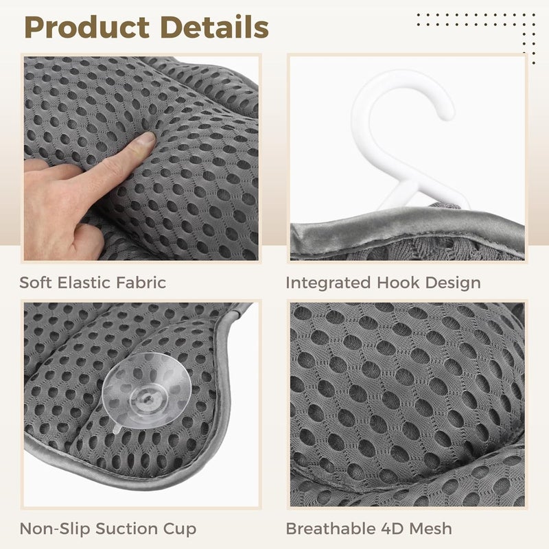 4D Mesh Bathtub Pillow, Head, Neck, and Back Support, 16.5 X 17.3 in, Ergonomic Wave Design, Non-Slip Suction Cups, Quick-Drying for Relaxation - Image 4