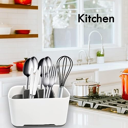 LEAWALL Plastic Toothbrush Holders for Bathroom Multipurpose Storage Holder Stand for Bathroom Toothbrush Tongue Cleaner Soap Comb Razor Shaving Kit and Toiletries Cosmetics Organizer (Gray) - Image 3