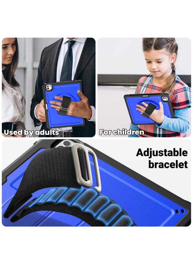 For iPad Pro 13 (2024) Case with Shoulder Strap PC+TPU Kickstand Tablet Cover - Dark Blue - Image 5