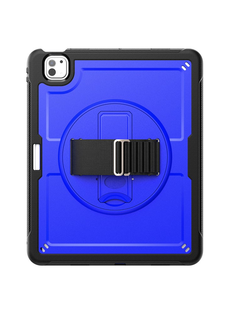 For iPad Pro 13 (2024) Case with Shoulder Strap PC+TPU Kickstand Tablet Cover - Dark Blue - Image 2
