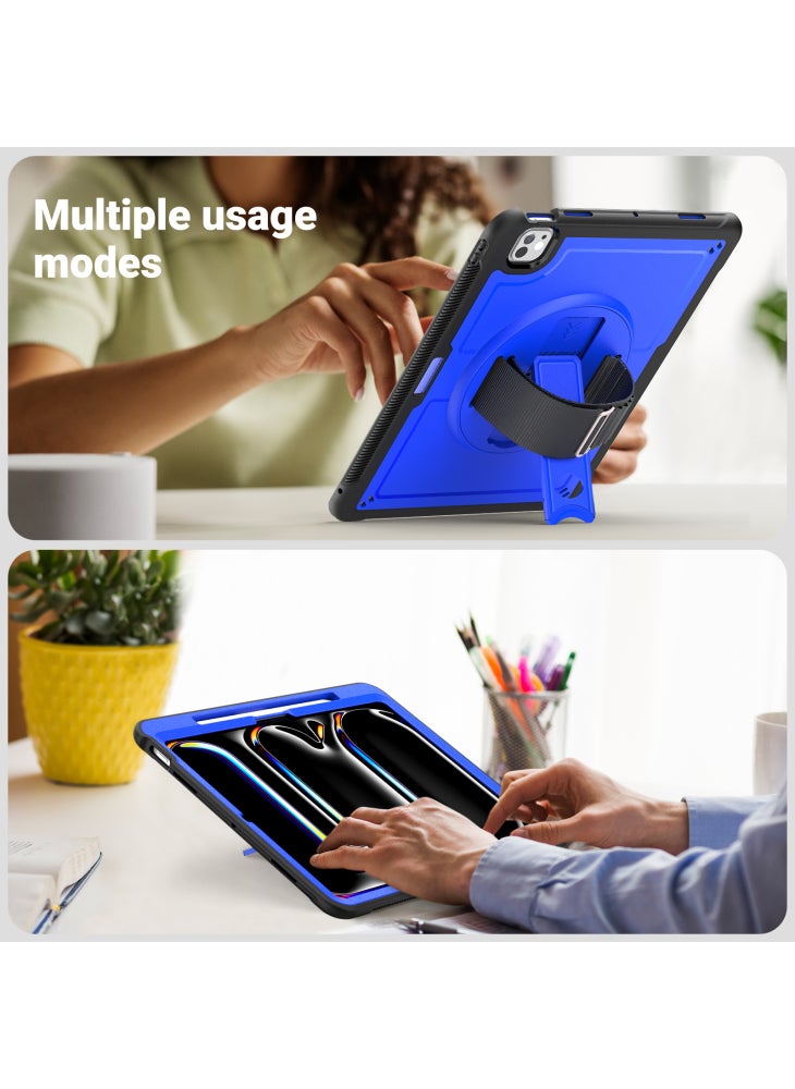 For iPad Pro 13 (2024) Case with Shoulder Strap PC+TPU Kickstand Tablet Cover - Dark Blue - Image 3