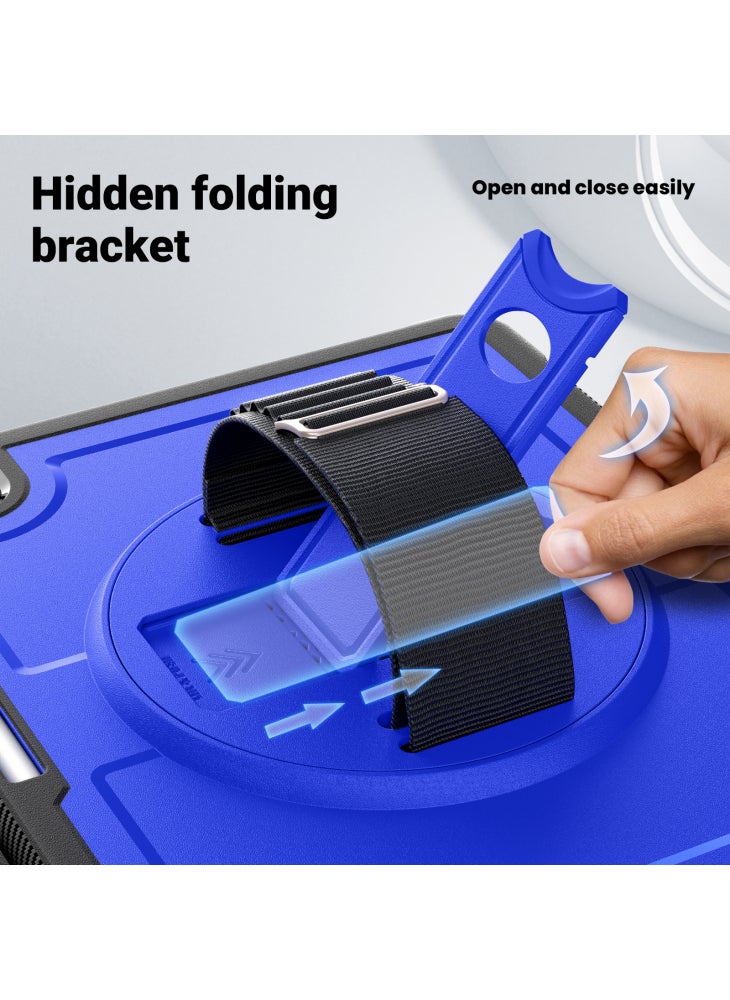 For iPad Pro 13 (2024) Case with Shoulder Strap PC+TPU Kickstand Tablet Cover - Dark Blue - Image 4