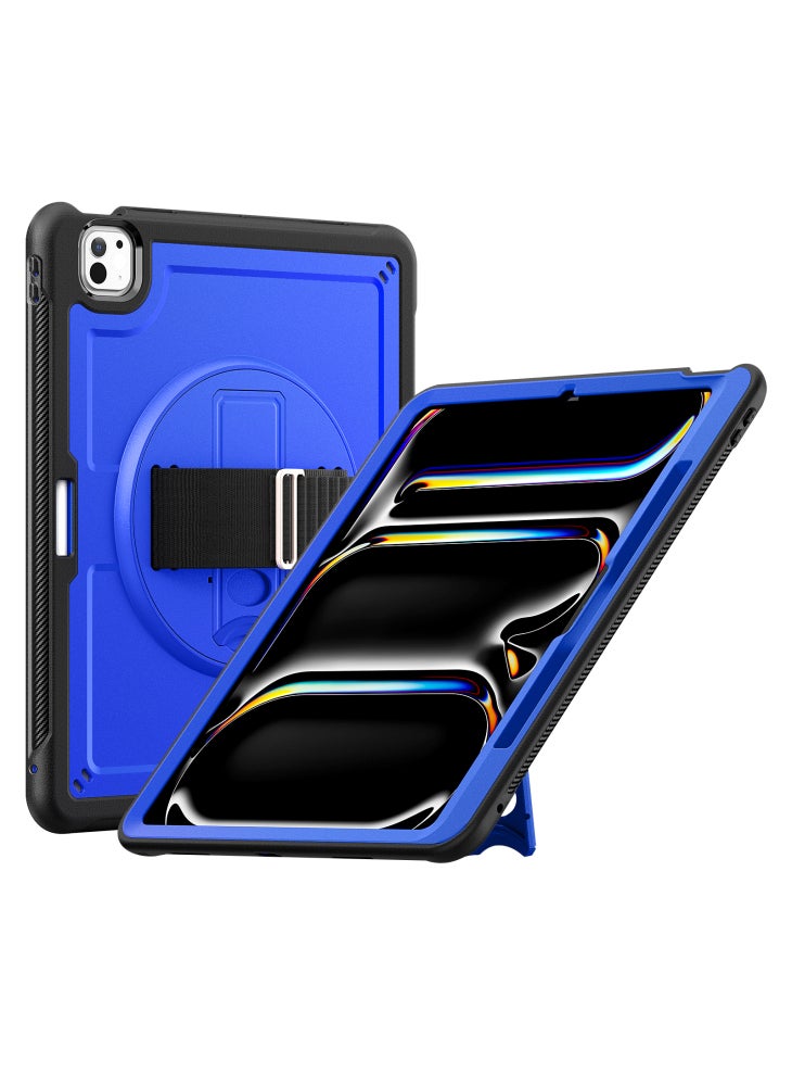 For iPad Pro 13 (2024) Case with Shoulder Strap PC+TPU Kickstand Tablet Cover - Dark Blue - Image 1