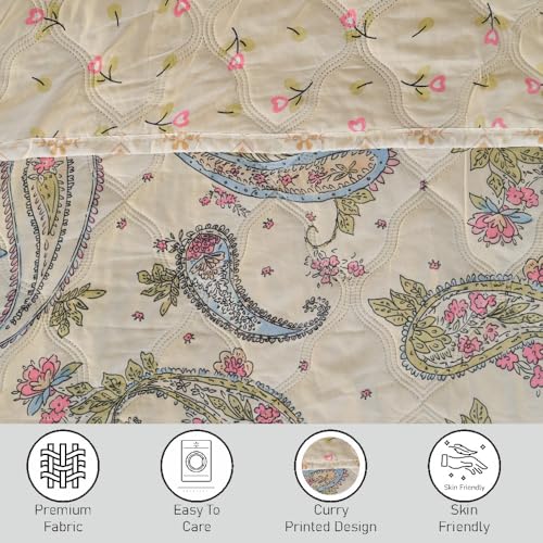 Fancy Walas Dohar Double Bed 100% Cotton Blankets for Summer | 90x100inch, 150GSM Ac Comforter and Cooling Blankets for Summer | Cream Color Curry | Classic Printed Design | Quilt | Ideal for Gifting - Image 5