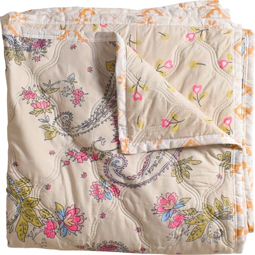 Fancy Walas Dohar Double Bed 100% Cotton Blankets for Summer | 90x100inch, 150GSM Ac Comforter and Cooling Blankets for Summer | Cream Color Curry | Classic Printed Design | Quilt | Ideal for Gifting - Image 1