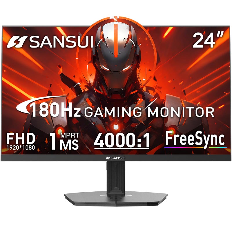 SANSUI Gaming Monitor, 24 Inch 180Hz, FHD 1080P 1ms 110% sRGB Computer Monitor, HDMI DP Ports VESA Support for Game Office (HDMI Cable Included) - Image 1