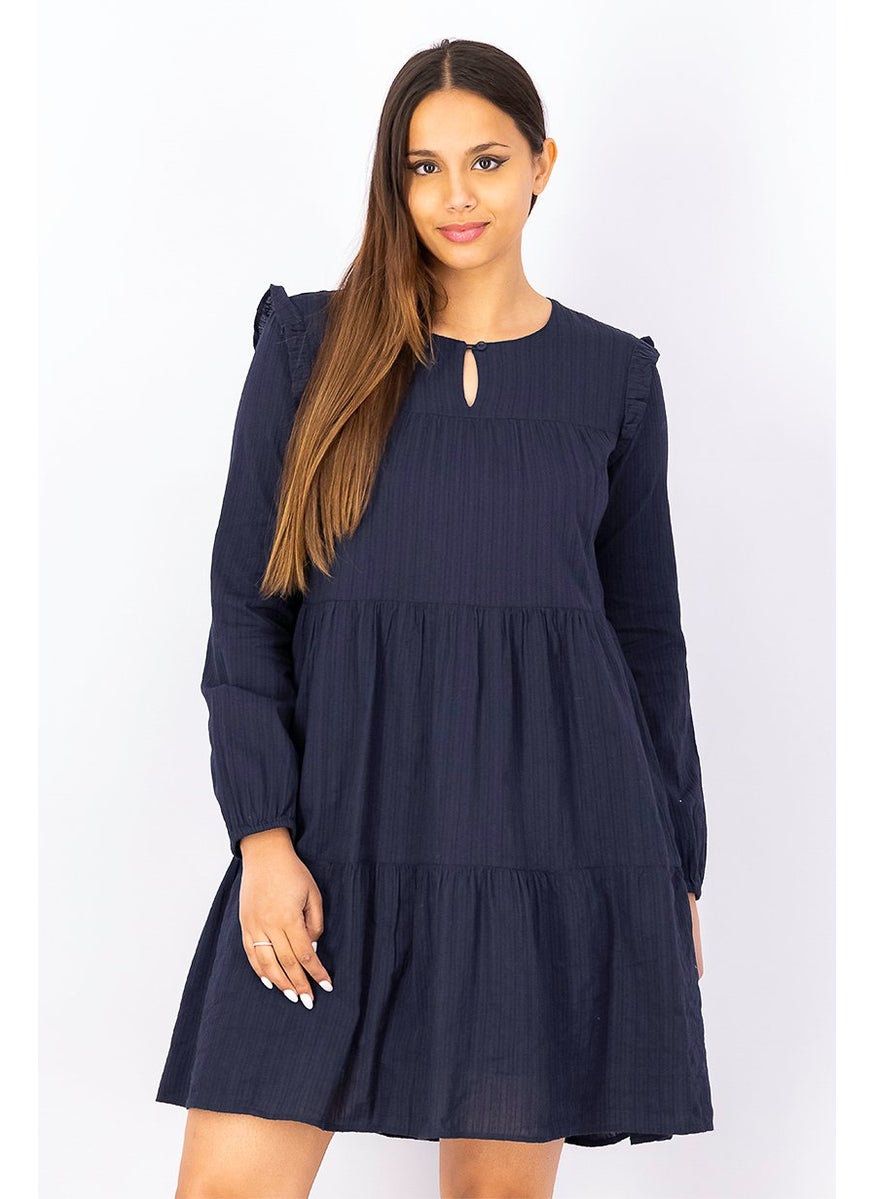 EDC Women Textured Mini Dress, Navy Blue  - Image 1
