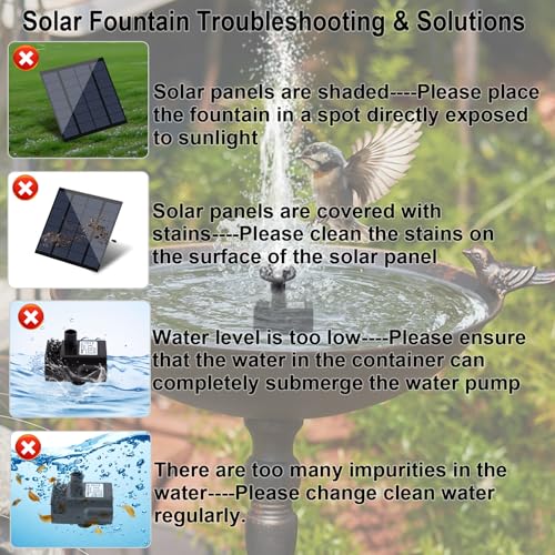 LAWOHO Solar Fountain Pump Kit with Separate Solar Panel, 1.8 W Upgraded Solar Water Pump with 3 M Long Cable & 4 Nozzles Solar Water Fountain for Bird Bath, Outdoor Pond, Patio Garden No Power Storage - Image 3