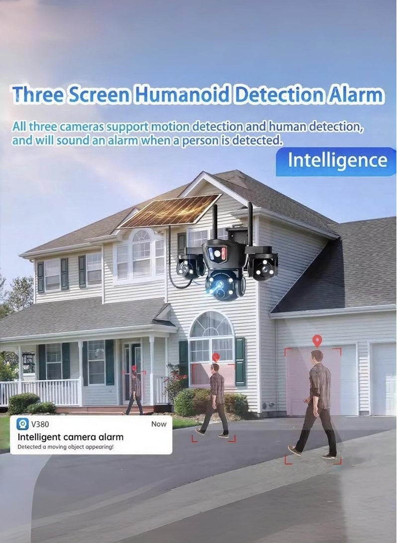 12MP 6K Solar 4G Secruity Camera True Triple Lens Triple View PTZ 360 Full Color Night Vision Outdoor PIR Human Detection，3 lenses show 3 views,  motion detection + red - blue alerts,  two - way talk—all - round! (With 128GB SD Card) - Image 5