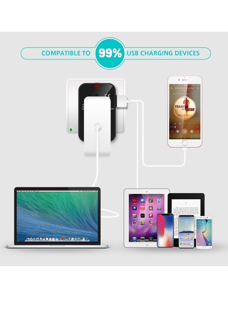 محول سفر عالمي مزدوج USB، محول سفر عالمي شامل مع شاحن حائط ومنافذ USB مع مخرج طاقة متعدد 2.1A، شاحن سفر بجهد 100-250 (أسود) - Image 2