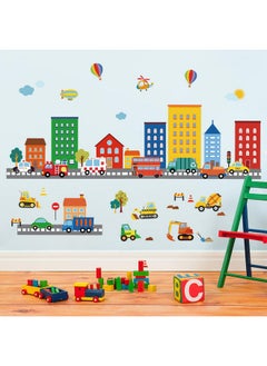 decalmile decalmile Transportation Road Wall Decals City Construction Cars Vehicles Trucks Wall Stickers Nursery Kids Bedroom Playroom Wall Decor  - Image 1