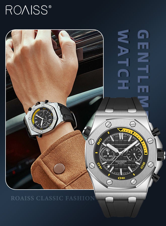 رويس ساعة كوارتز كرونوغراف بحزام من مادة TPU للرجال بقرص مستدير ثلاثي الأبعاد ذات مربعات، ساعة يد مضيئة مقاومة للماء كهدية للرجال - Image 1