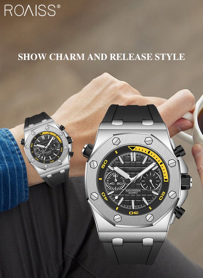 رويس ساعة كوارتز كرونوغراف بحزام من مادة TPU للرجال بقرص مستدير ثلاثي الأبعاد ذات مربعات، ساعة يد مضيئة مقاومة للماء كهدية للرجال - Image 2