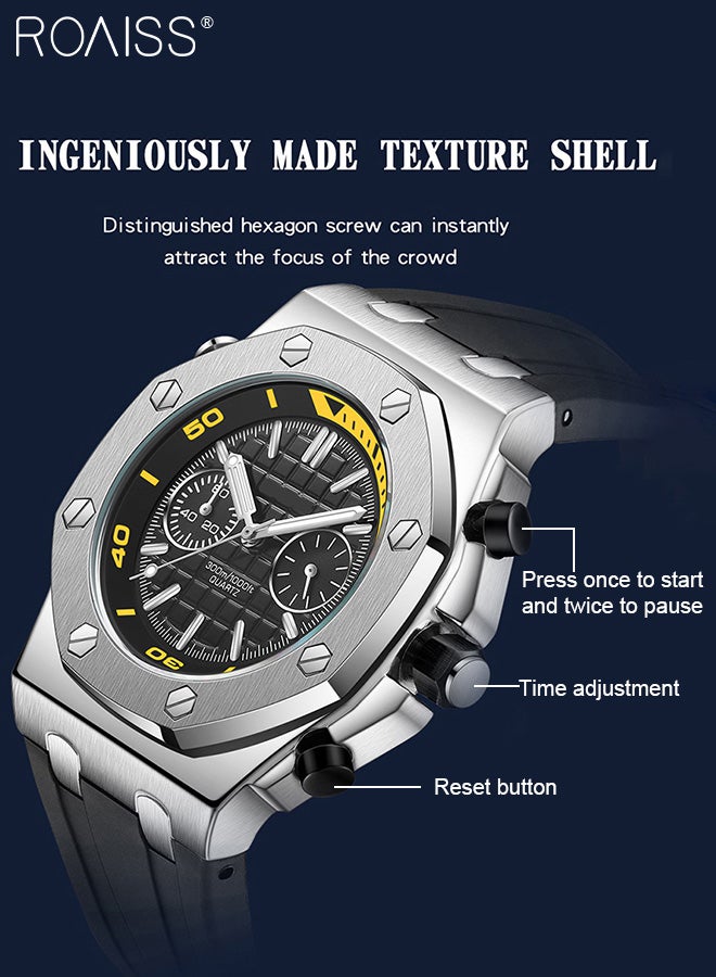 رويس ساعة كوارتز كرونوغراف بحزام من مادة TPU للرجال بقرص مستدير ثلاثي الأبعاد ذات مربعات، ساعة يد مضيئة مقاومة للماء كهدية للرجال - Image 4