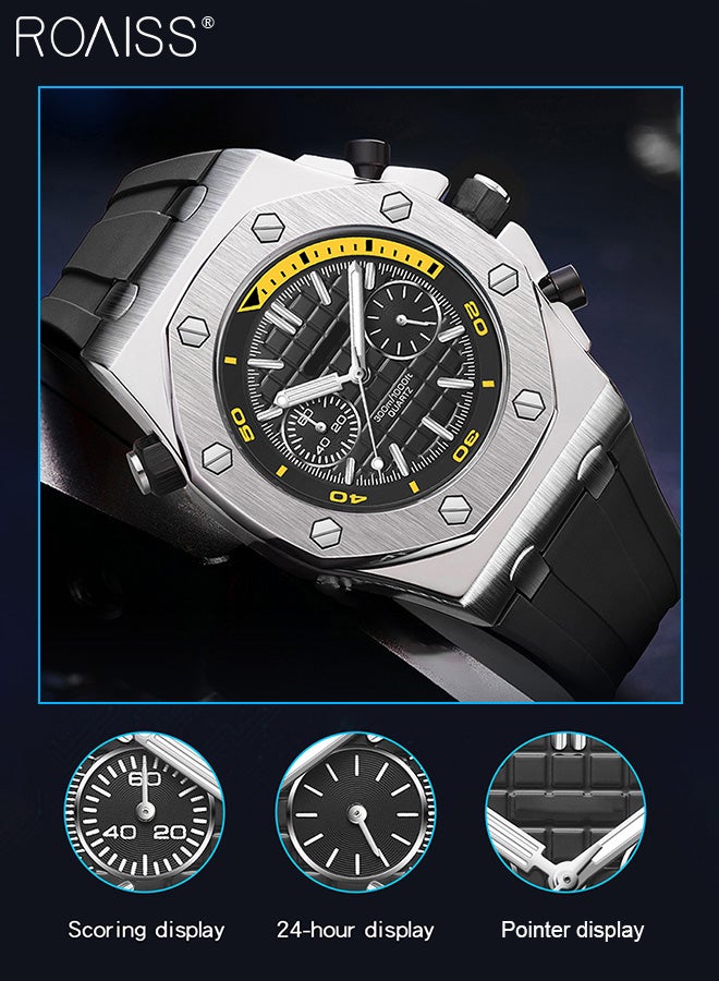 رويس ساعة كوارتز كرونوغراف بحزام من مادة TPU للرجال بقرص مستدير ثلاثي الأبعاد ذات مربعات، ساعة يد مضيئة مقاومة للماء كهدية للرجال - Image 5