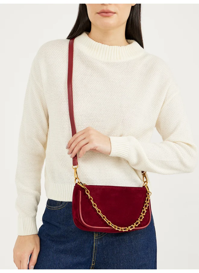 ستايلي Styli Chain Drop Velvet Look Baguette Bag