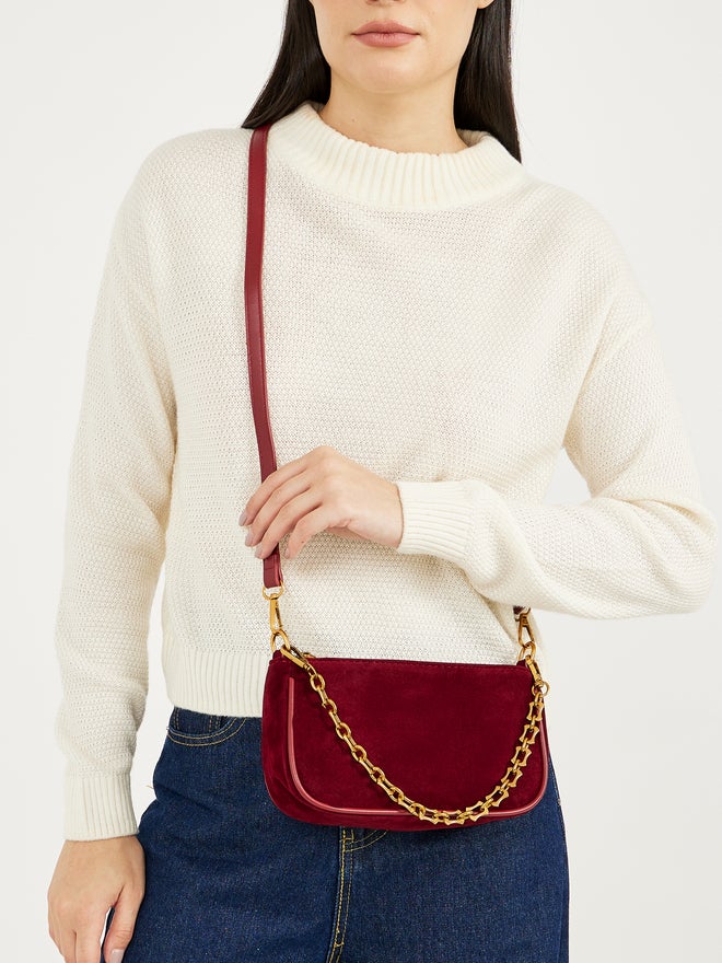 Styli Styli Chain Drop Velvet Look Baguette Bag - Image 2