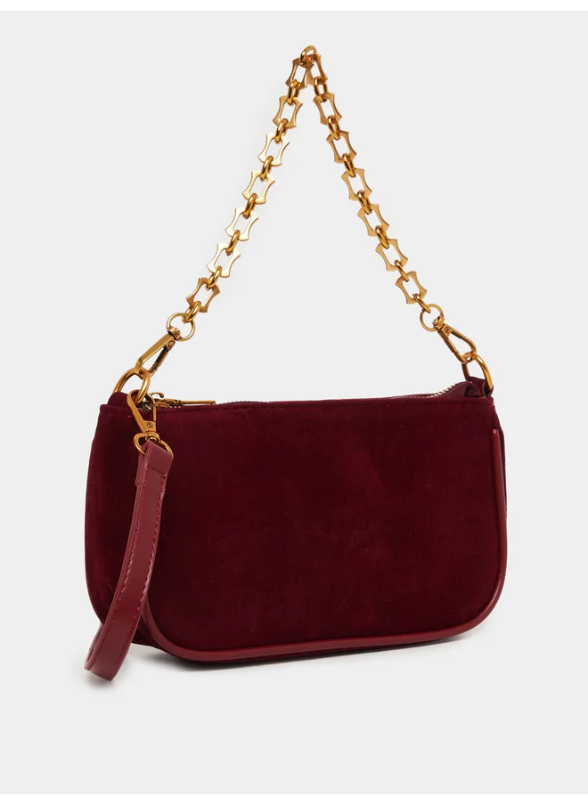 ستايلي Styli Chain Drop Velvet Look Baguette Bag