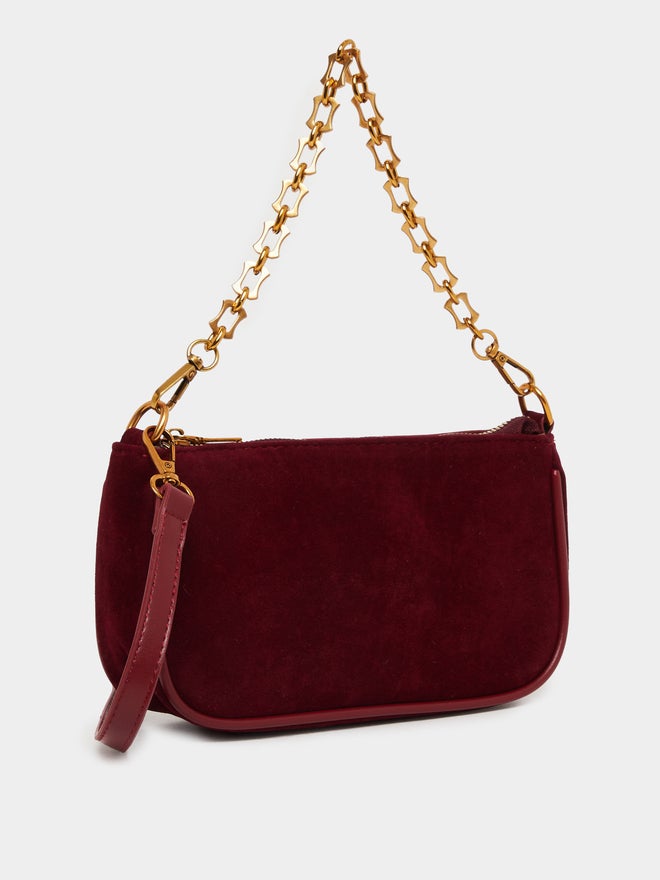 Styli Styli Chain Drop Velvet Look Baguette Bag - Image 1