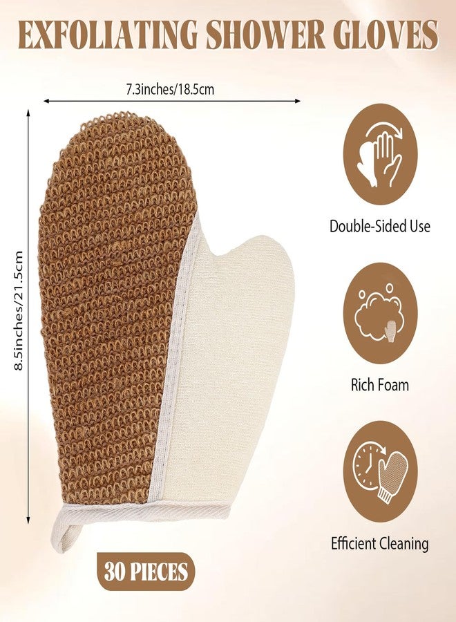 Teecyhooo 30 Pack Exfoliating Shower Gloves Jute Cotton Bath Mitts with Hanging Loop Deep Cleansing Body Scrubber Exfoliatorfor Body Bath Beauty Spa Massage Scrubs Men Women Bathing (Brown - Image 2