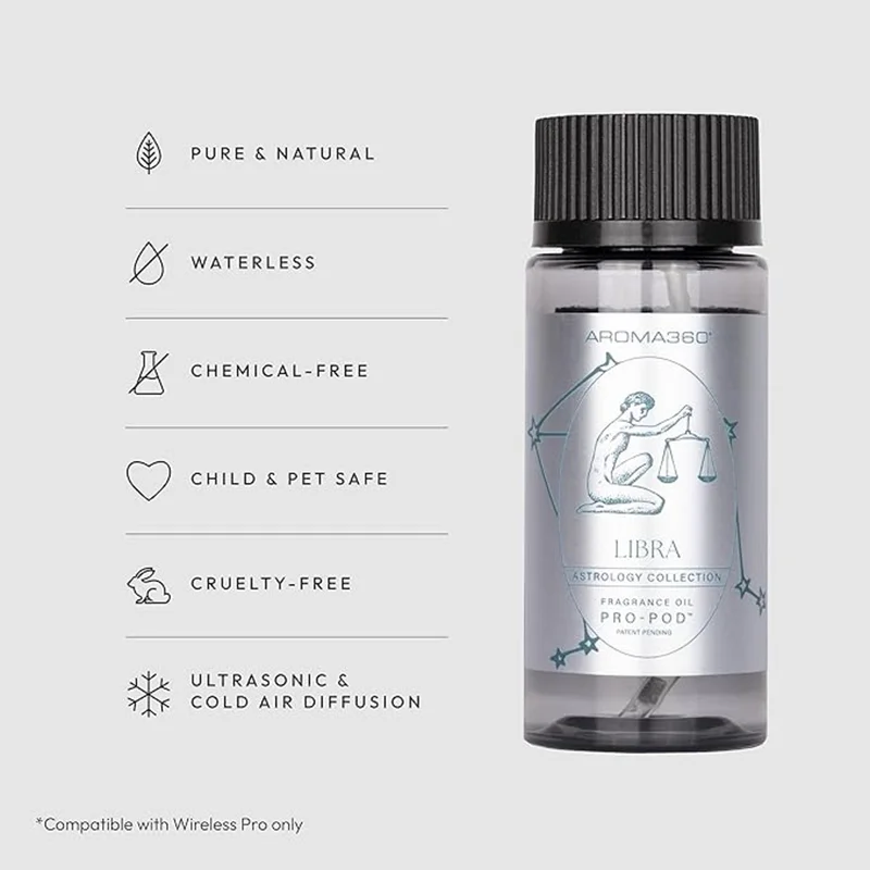أروما 360  Libra Pro-Pod Oil Blend - Astrology Inspired for Luxury Essential Oil Diffusers - Aromatherapy Scent Diffuser Oil - Pistachio, Ylang Ylang, and Benzoin - 50 mL, 1.7 fl oz