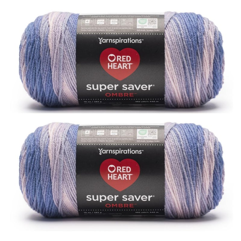Red Heart Super Saver Ombre Peaceful Yarn - 2 Pack of 283g/10oz - 100% Acrylic - #4 Worsted (Medium) - 482 Yards - Knitting/Crochet - Image 1