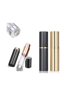 رذاذ عطر صغير محمول سعة 5 مل ، زجاجة رذاذ صغيرة فارغة قابلة لإعادة التعبئة 2 قطعة من سبائك الألومنيوم ، لا يوجد صمام ملء سفلي (أسود + ذهبي)