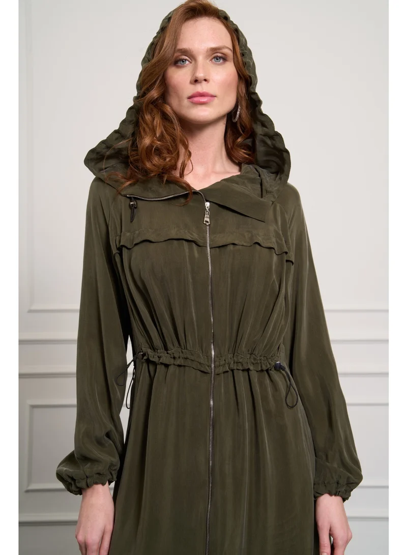 MissWhence  Hooded Maxi Sport Silk Dress-Khaki for Women | Best Price UAE