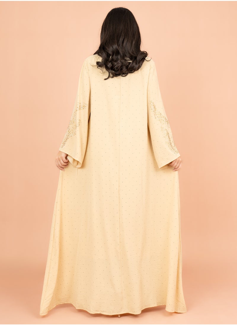 اكسا جلابية لامعة مع تفاصيل كرستال IK6007 بيج  - Image 4