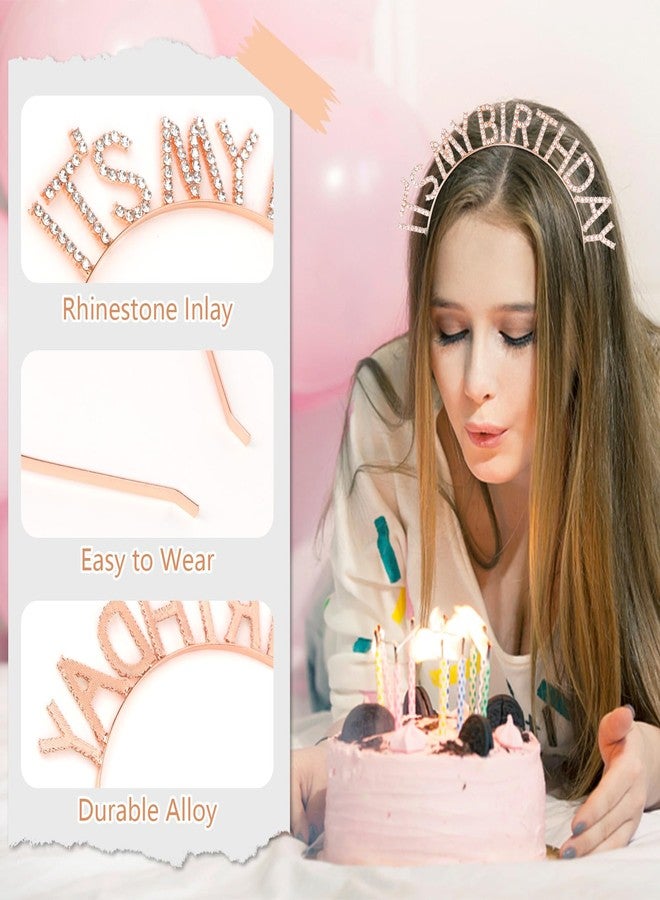 ACO-UINT Rose Gold Birthday Crown for Girls - Cute Happy Birthday Tiara for Women - Headband Decorations Gift - Image 3